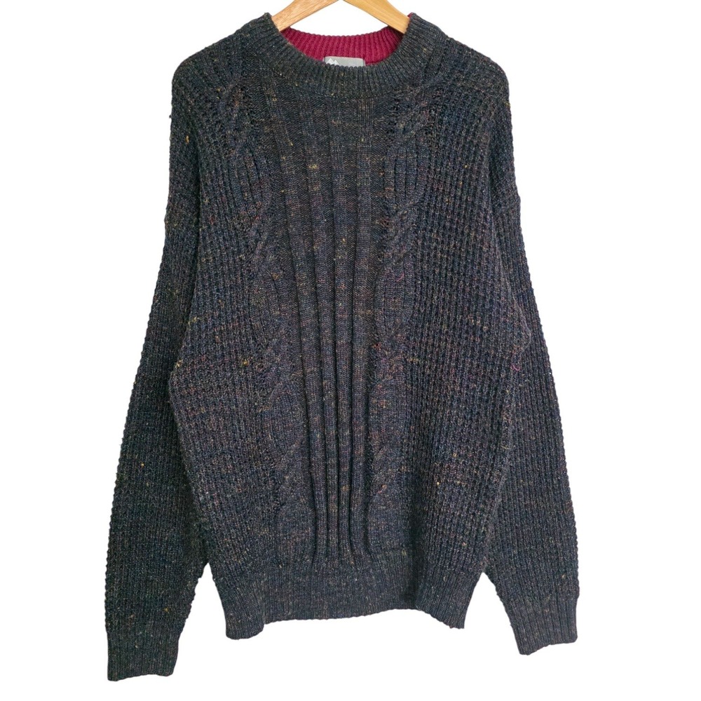 Vintage Eaton Dark‎ Rainbow Nep Sweater Leather Elbow Patches Mens XL